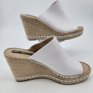 Karl Lagerfeld Paris Womens White High Wedge Carina Leather Upper Shoes 10M NEW